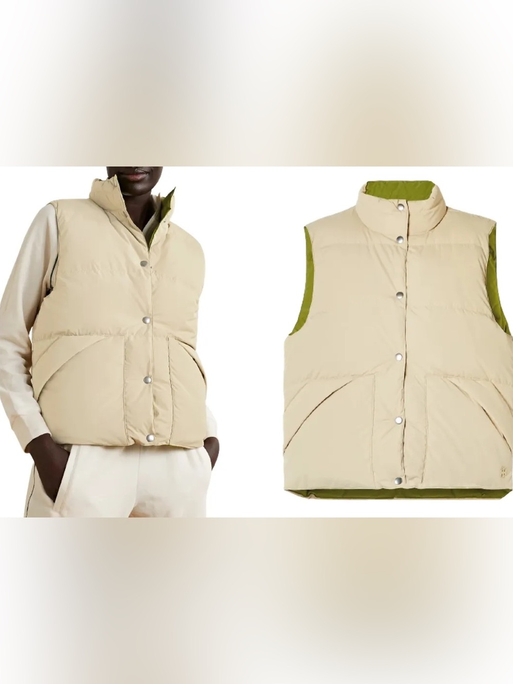 Tory Burch Cream Puffer Vest reversible XL